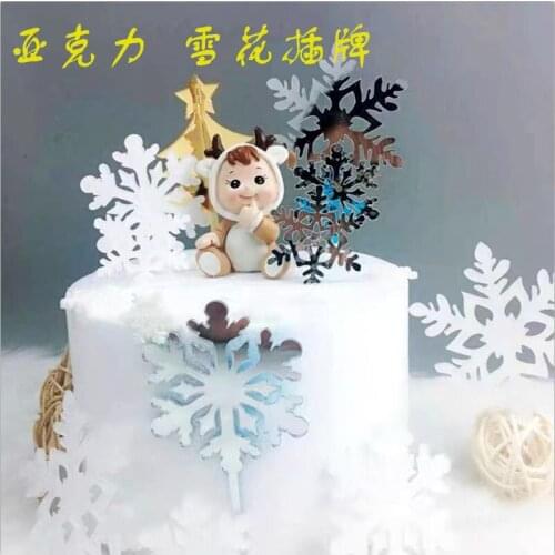 4PCS Winter Birthday Snowflake Cake Topper For Christmas Topper For Wedding Birthday Party Baby Shower Decoration Supplies