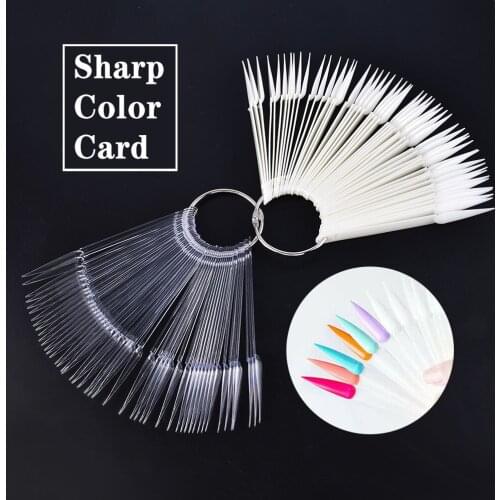50Pc False Nail Art Display Practice Acrylic UV Gel Polish Tool Manicure Nail Tips Nature Clear Fan Finger Full Sharp Color Card