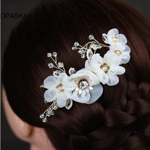 White Silk Yarn Flower with Small Crystal Beads Hairwear Haircomb Bridal Yarn Flower Girl Hairwear PT