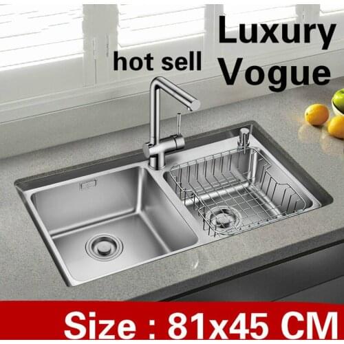 Free shipping Home high quality kitchen double groove sink 304 food grade stainless steel hot sell 81x45 CM