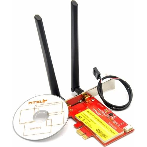 For Intel 8265AC 5GHz / 2.4GHz 1200Mbps 802.11ac Wireless Desktop PCI Express WiFi Adapter + Bluetooth 4.2 with 2x 6dBi Antenna