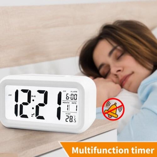Temperature Alarm Clock LED Digital Backlight Calendar Snooze Clock (White) Bedroom Alarm Clock Thermometer