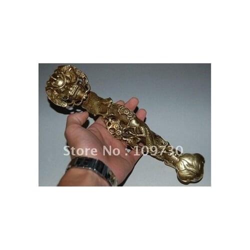 Ancient Chinese bronze brass Ruyi scepter & Dragon magpie plum statue Hat ee0012 ship