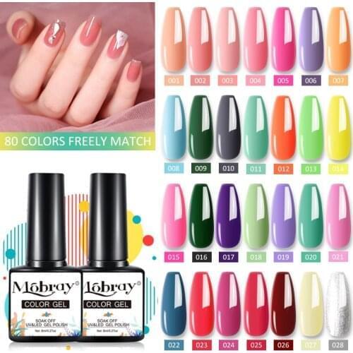 Mobray 80 Colors Nail Gel Polish Semi-permanent varnish Hybrid Nail Gel Polish 8ml Top Coat UV Gel All For Nails Art Gel