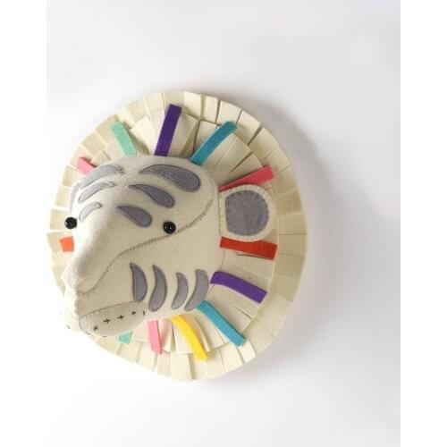 INS Nordic Style Animals Head Wool Felt Elephant Animal Head Wall Hanging Decoration Euro Style Plush Toys For Baby Room Decor