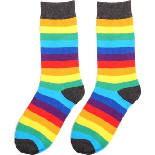Comfortable Cotton Socks YZ-S-ZZ-0081 Autumn/winter rainbow striped middle tube stockings trend Street candy colored socks