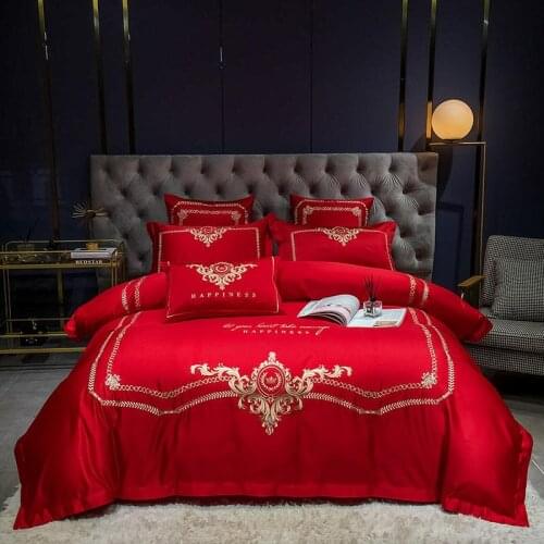 Premium Luxury Embroidery Duvet Cover European Style Bedding Set Red White Solid Color Queen King Size Bed Cover Hotel Home Use
