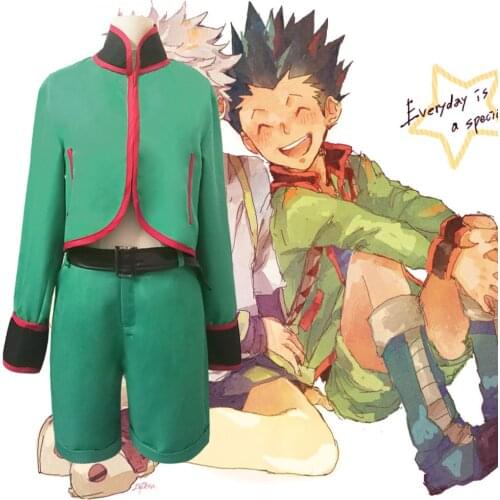 Anime Hunter X Hunter GON FREECSS Cosplay Costume Green Tops +Pant Suit Halloween Christmas Party Men Women Cosplay Wear C82M28