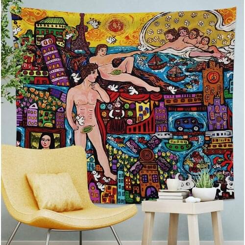 Beautiful Europe Painting Tapestry Colorful European Landmarks Wall Hanging For Bedroom Home Decor