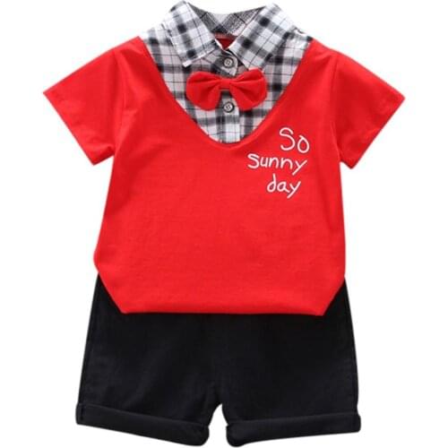 Boys Summer Small Bow Tie Shirt with Shorts Suits