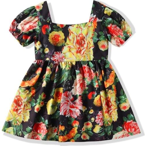 Summer Girls Dresses Kids Sleeveless Flower Print Dresses Kids Elegant Princess Dress Children Party Ball Pageant Dress Outfit