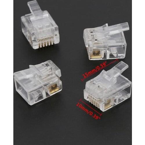 100pcs RJ12 6P6C Modular Cable Head Telephone Connectors Crystal Plugs