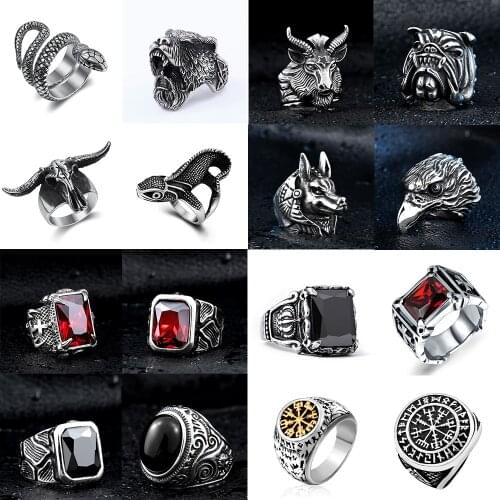 Fish Snake Mens Ring 316 Stainless Steel Animal Skeleton Crystal Hip Hop Rock Rings For Male Boy Punk Gothic New Fashion Gifts