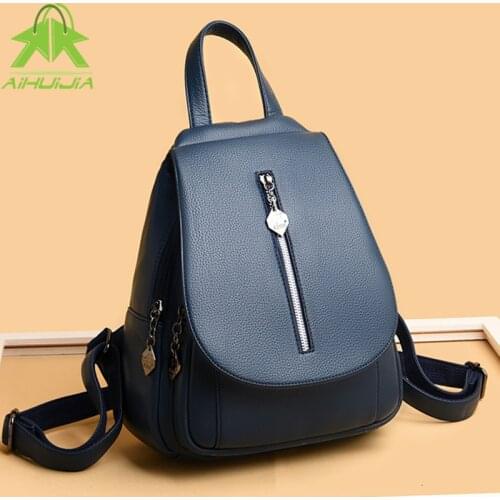 2021 New Solid Color Women Pu Leather Backpacks Fashion High Quality Shoulder Bag Ladies Travel Backpack School Bags for Female