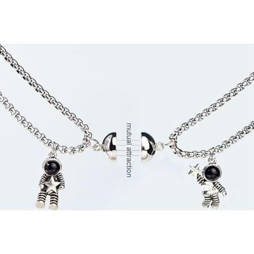 Cute Astronauts Magnet Attraction Pendant Couple Necklace Friendship Jewelry Creative Cool Chain Necklaces for Women Men Gift
