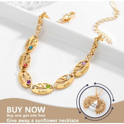 Personalized Custom Stainless Steel Bracelet Pendant December Birthstone Pendant Bracelet Multi-Name Family Jewelry Mother Gift