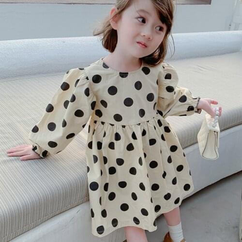 Girl Dress Kids Baby Gown 2021 Beige Dots Winter Autumn Toddler Princess Outwear School Uniform Dresses Children Clothing