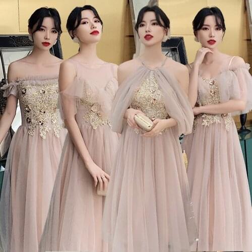Bridesmaids Dresses Short Strapless Embroidery Appliques Pearls Knee-Length Tulle Off The Shoulder Women Wedding Party Gown E295
