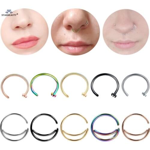 2pcs 8/10mm Rose Gold Color Moon Septum Hoop Fake Nose Ring Helix Piercing Fake Piercing Ear Piercing Tragus Earrings Jewelry
