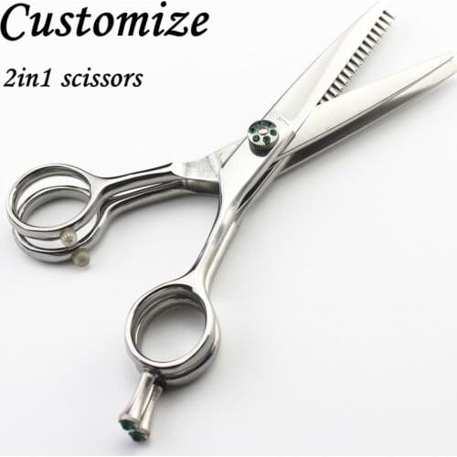 Customize professional 440c 5.5 inch 2in1 mulit blade hair scissors cutting +thinning barber makas shears hairdressing scissors