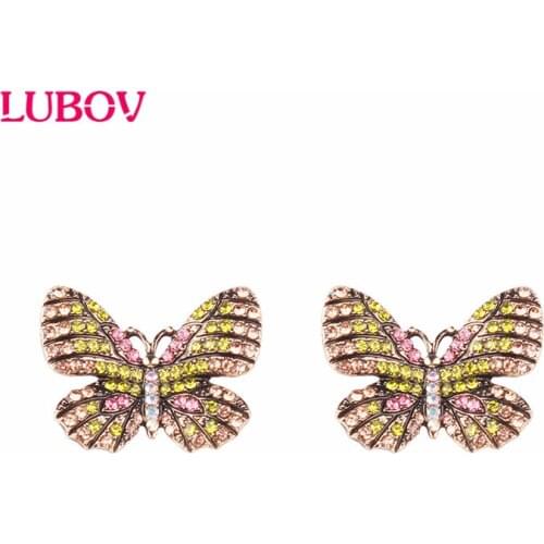 LUBOV Vivid Like Colorful Crystal Butterfly Stud Earrings Gold Color Metal Elegant Women Earrings Christmas Gift Jewelry 2019