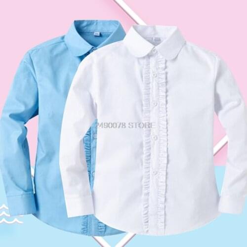 School Girls White Blouse Shirts Kids High Quality Children Cotton Blouse Wedding Party Blusas Teenage Blouse 5-16Y