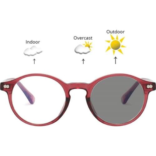 Vintage round Frame Photochromic Myopia Presbyopic Eyeglasses Unisex Sunglasses Optical Prescription Lens Diopter FML