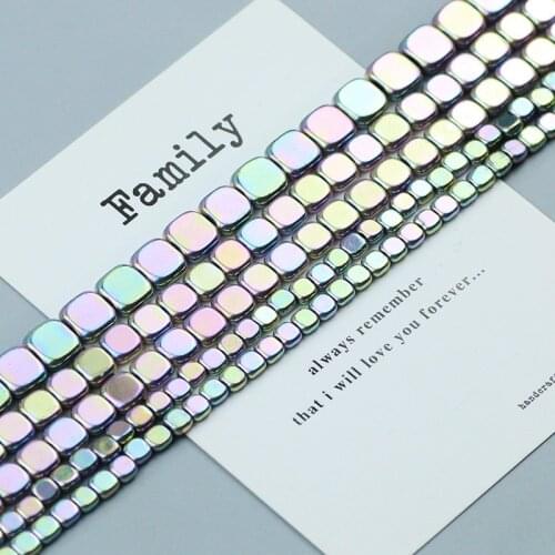 Light Purple Colorful Square Beads Hematite Natural Stone 4 6 8mm Loose Spacer Bead For Jewelry Bracelet Making DIY 15'' Finding