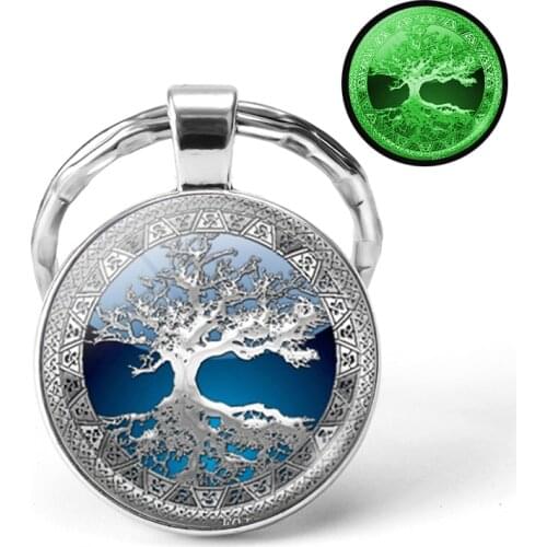 Glow In The Dark Tree Art KeyChain Handmade Tree of Life Luminous Jewelry Metal Key Ring Key Chain Christmas Gifts