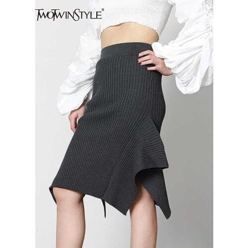 Женские трикотажные юбки TWOTWINSTYLE China At AliExpress