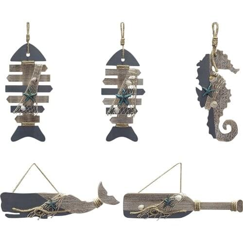 Ing Wooden Nautical Fish Decoration, Wall Decorated Door ing Beach Theme Decor for Home Ornament, Mediterranean Style