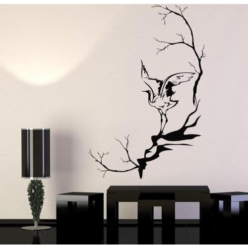 Heron Bird Tree Branches Asian Style Vinyl Wall Decal Home Decor Art Mural Removable Wall Stickers