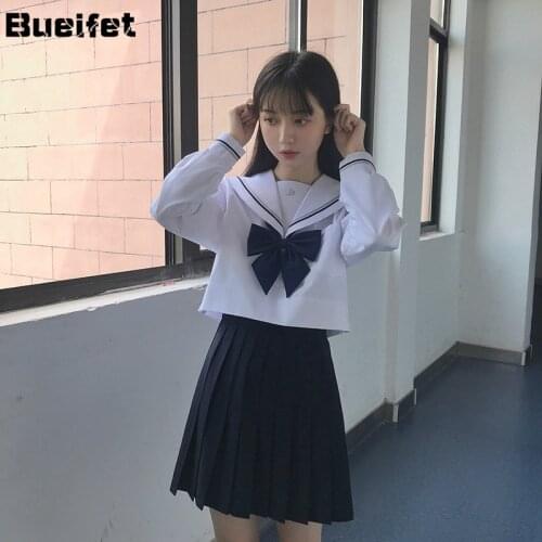 Japanese Korean School Uniforms Girls JK Uniform Long/Short Sleeve Sailor Suit High School Sailor Navy Cosplay Costumes