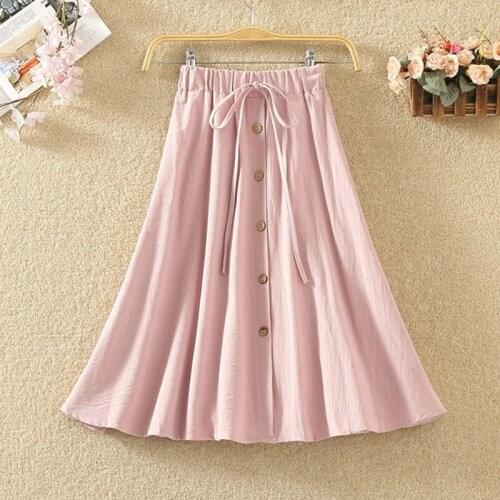 Summer Women Midi Skirt Casual Stretch High Waist Knee-length Skirts Womens Spring Pure Color Pink Korean School Skirt Female
