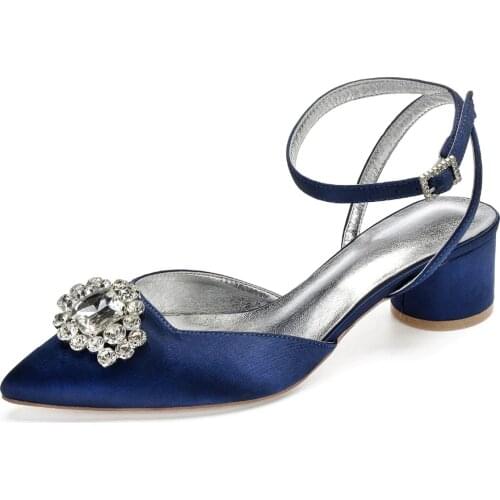 Creativesugar Pointed toe crystal brooch satin lady evening dress shoes sandals slingback ankle strap round kitten lower heel