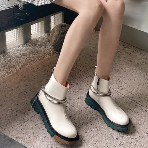 Sgesvier Plus Size 34-41 New Genuine Leather Boots Women Zipper White Black Fashion Ankle Boots Ladies Autumn Winter Shoes