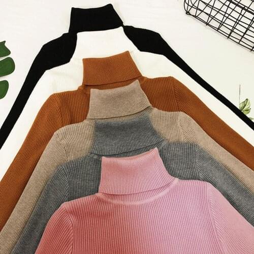 Ele-choices Solid Color Turtleneck Women Sweater Pullover Elastic Slim Basic Knitted Top For Autumn Winter