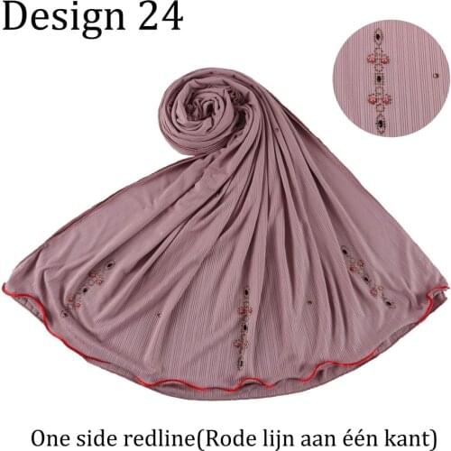 Roma lined-D24 Diamond jersey hijab scarf design Half pearl decoration one side red line for Arab Islamic femme musulman shawls
