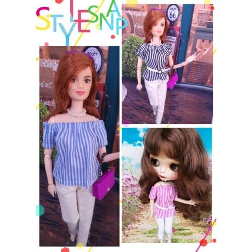1/6 blyth doll clothes Accessories 3pcs/set Fashion Tops+Pants+Belts for blyth 30cm doll clothing accessories for barbie