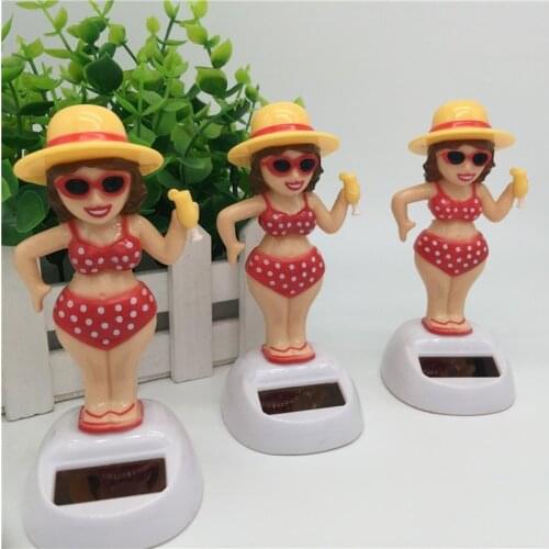 1Pcs Solar Powered Dancing Beach Girl Swinging Bobble Toy Gift for Car Decoration Novelty Happy Dancing Solar Girls Toys