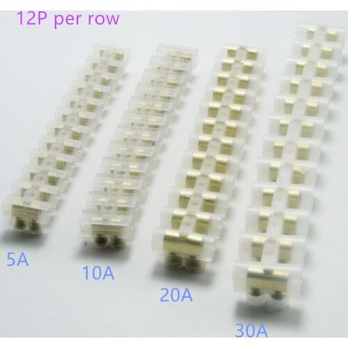 12P Terminal Block Wire Connector Plastic Barrier 5A 10A 20A 30A 12 Position 2 Row PA66 Plastic Screw Block Connector