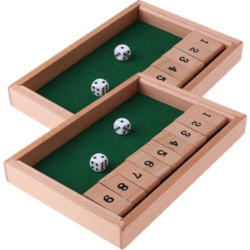2x Wooden Shut the Box 1-9 Number Board Game with Dice for Pub Bar Club Toy