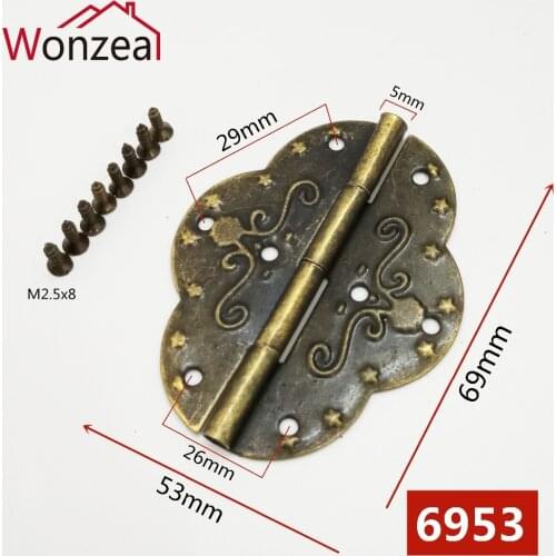 4pcs 69x53mm Antique Bronze Hinges Cabinet Door Drawer Decoration Vintage Hinge For Jewelry Wooden Box Furniture Hardware #6953