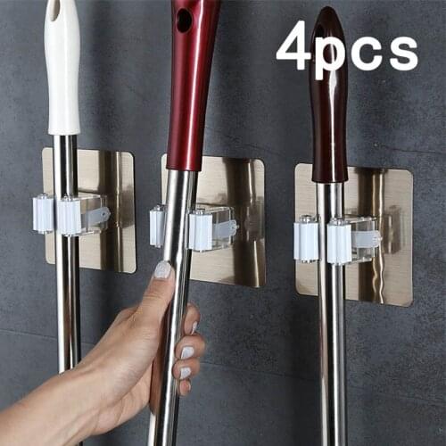 4pcs Adhesive Multi-Purpose Hooks Wall Mounted Mop Organizer Holder RackBrush Broom Hanger Hook Kitchen bathroom Strong Hooks