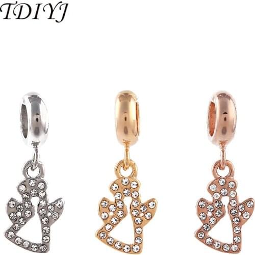 TDIYJ 6Pcs New Fashion 6MM Cute Crystal Angel Charms Pendant for Genuine Leather Bracelets as Women Jewelry Gifts