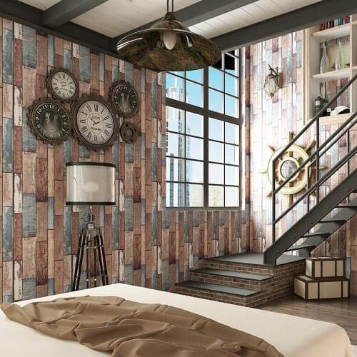American Style Wallpapers Waterproof PVC Vinyl Wall Paper Roll For Coffee Shop Texture Feature Wood Grain Wallcoverings 10M