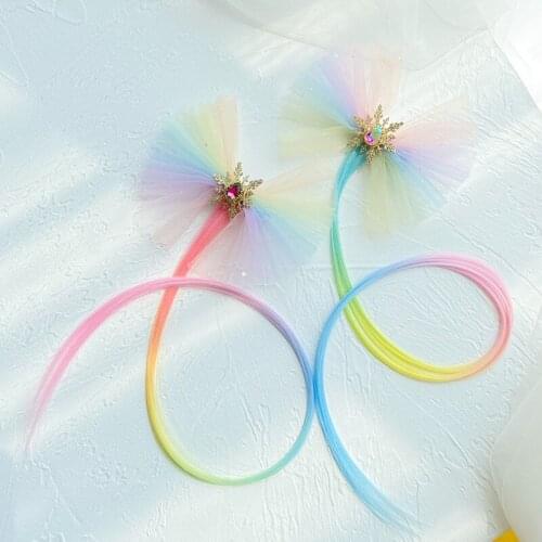 Boutique 10pcs Fashion Rhinestone Gradient Rainbow Color Tassels Bowknot Hair Clips Glitter TullE Bow Wig Hairpins Headwear