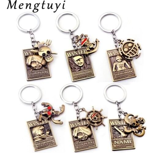 New Anime One Piece Key Chain Figure Japanese Straw Luffy Pendant Hat Skull Key Chain Metal Bronze Bag Double Trinket Gift Men
