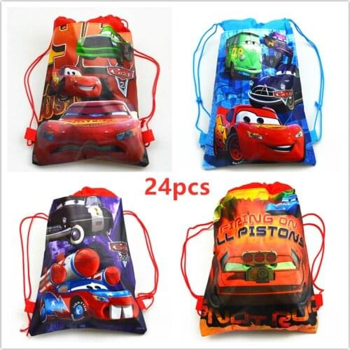 Disney Cars 24pcs Cartoon Non-woven Fabrics Drawstring Backpack Gift Bag Storage Bag Boys Kids favor school bags Party Supplies