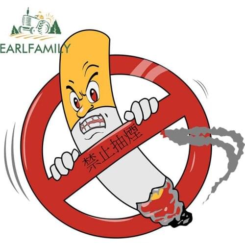 EARLFAMILY Funny No Smoking Sign Vinyl Sticker for Library Cafe Shop Store WARNING Decal Cartoon Car Stickers